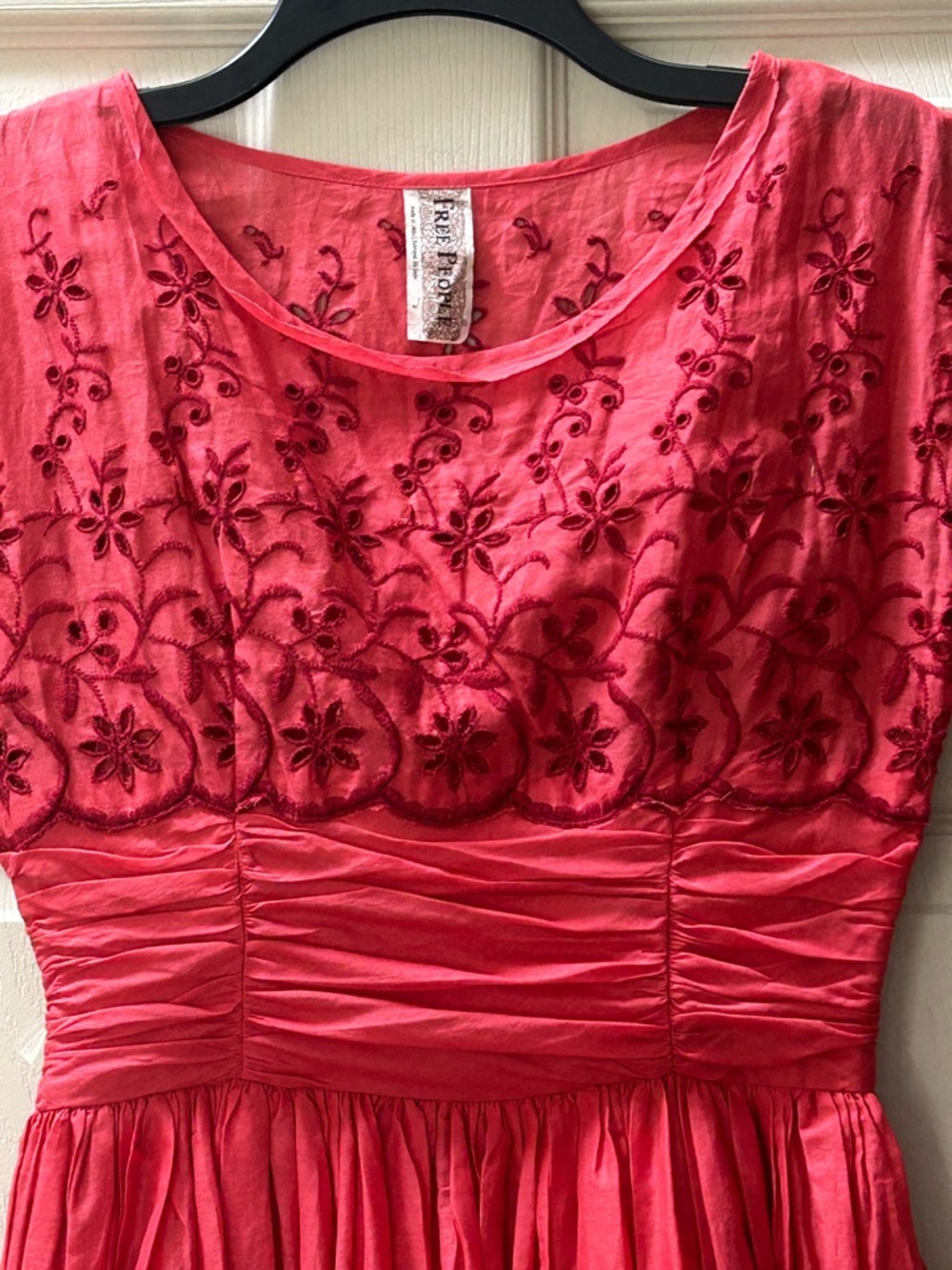 Free People Rose Garden Floral Eyelet Embroidered Red Poppy Dress Size 2 Boho - Picture 8 of 14
